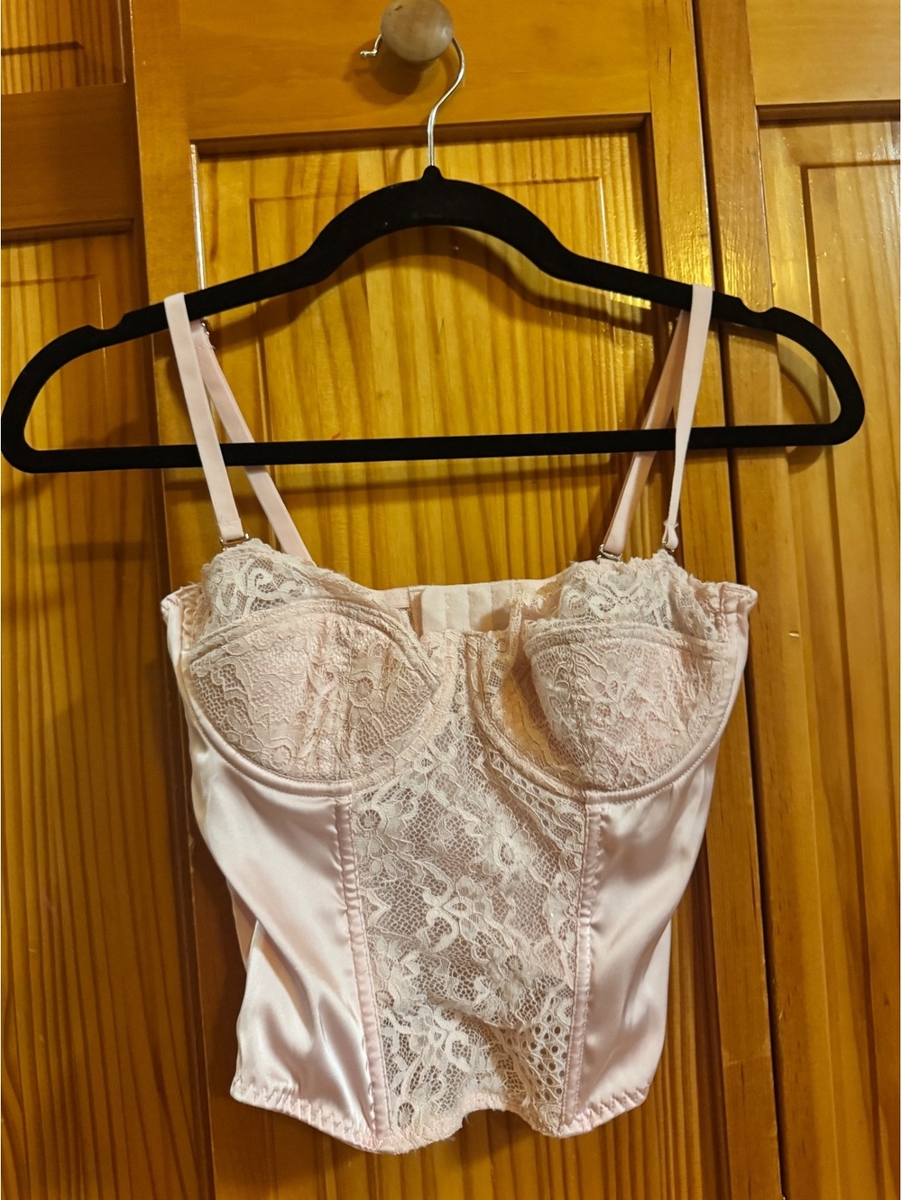 BDG light pink satin lace corset top
